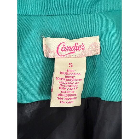 Candies Size S Outdoor Tie Front Button Coat Blue Long Sleeve Lined Collar - Picture 9 of 11